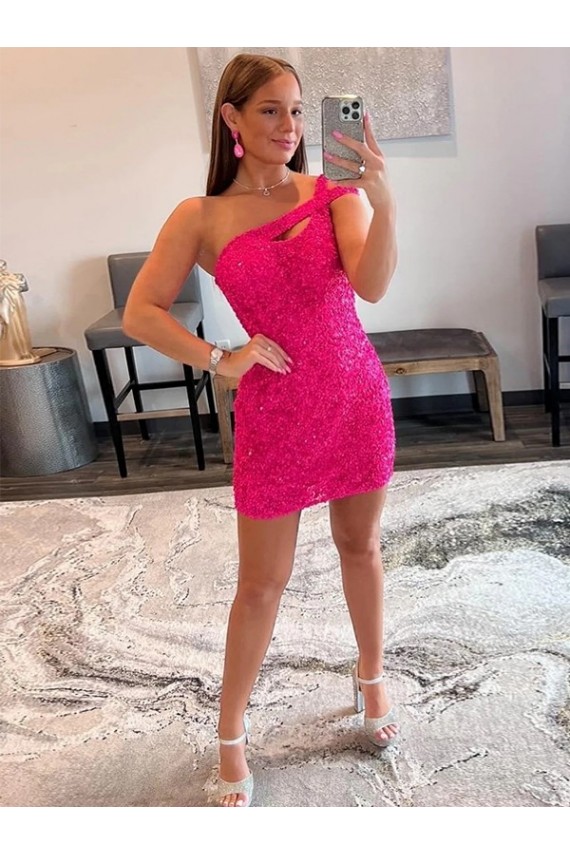 Velvet Sequin One Shoulder Sleeveless Short Homecoming Dress Canada