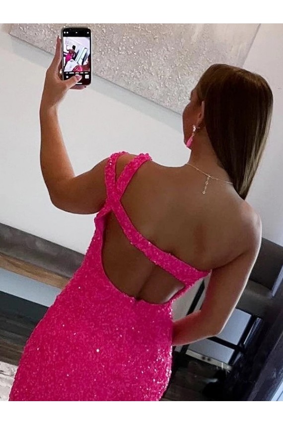 Velvet Sequin One Shoulder Sleeveless Short Homecoming Dress Canada