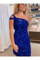 Velvet Sequin One Shoulder Sleeveless Short Homecoming Dress Canada