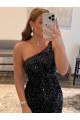 One Shoulder Sleeveless Short Velvet Sequin Homecoming Dress Canada