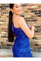 One Shoulder Sleeveless Short Velvet Sequin Royal Blue Homecoming Dress Canada