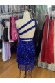 One Shoulder Keyhole Sleeveless Short Velvet Sequin Homecoming Dress Canada