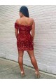 Short One Shoulder Sleeveless Velvet Sequin Homecoming Dress Canada