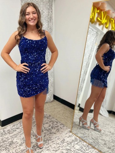 Spaghetti Straps Backless Sleeveless Short Velvet Sequin Homecoming Dress Canada