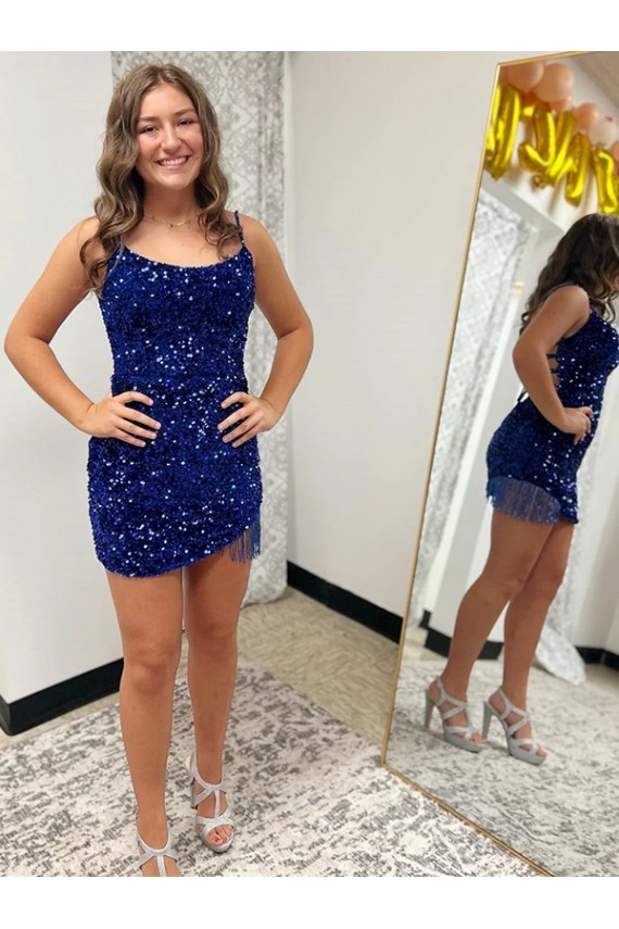 Spaghetti Straps Backless Sleeveless Short Velvet Sequin Homecoming Dress Canada