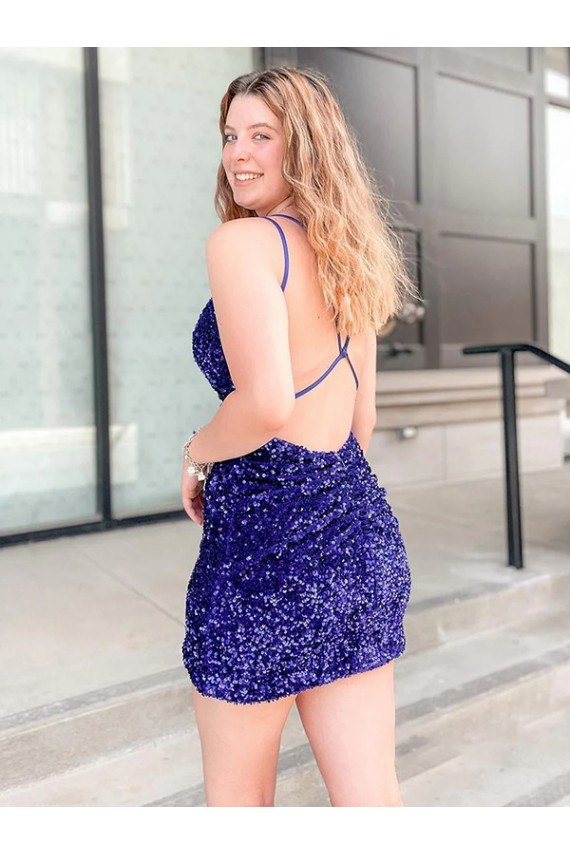Sleeveless Short Velvet Sequin V-Neck Homecoming Dress Canada