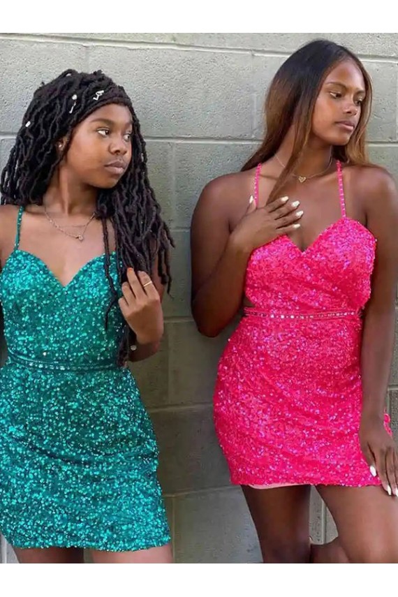 V-Neck Sleeveless Short Velvet Sequin Homecoming Dress Canada