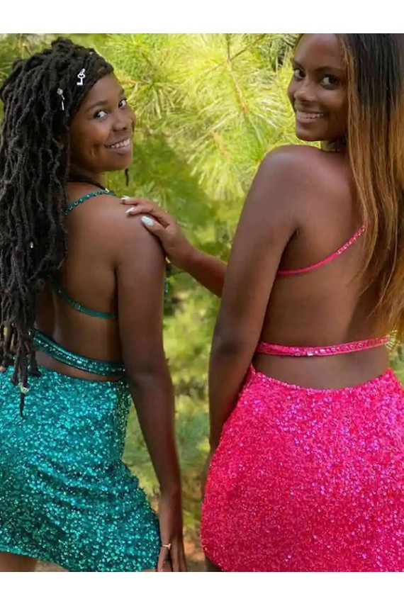 V-Neck Sleeveless Short Velvet Sequin Homecoming Dress Canada