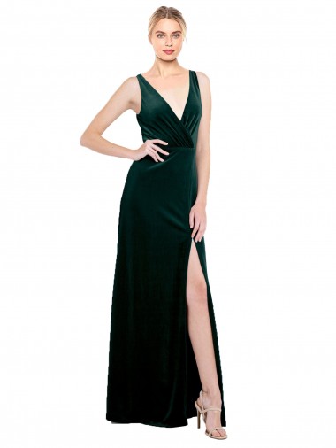 Sleek V-Neck Long Velvet Homecoming Dress with Side Slit Canada