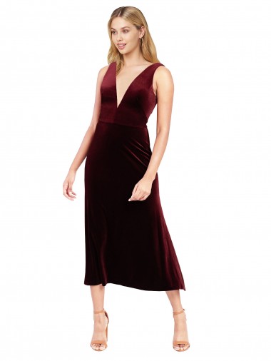 Daring Plunging V-Neckline Short Midi Length Velvet Homecoming Dress Canada