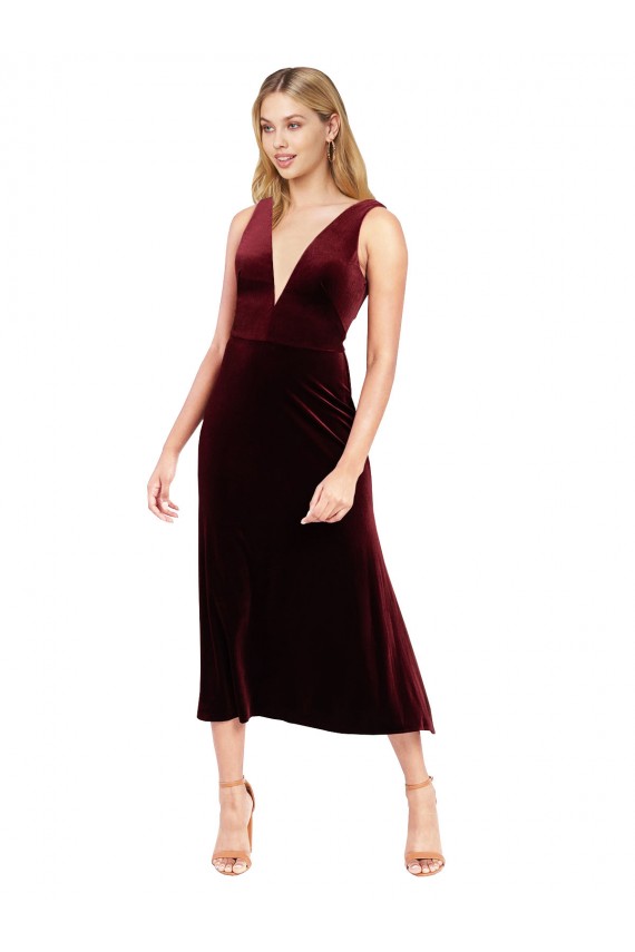 Daring Plunging V-Neckline Short Midi Length Velvet Homecoming Dress Canada