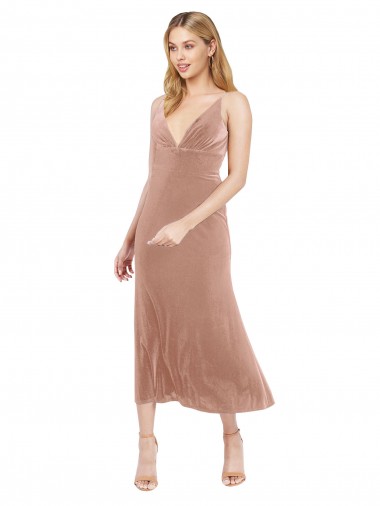 Midi Length Short V-Neck Velvet Homecoming Dress with Notched Neckline Canada