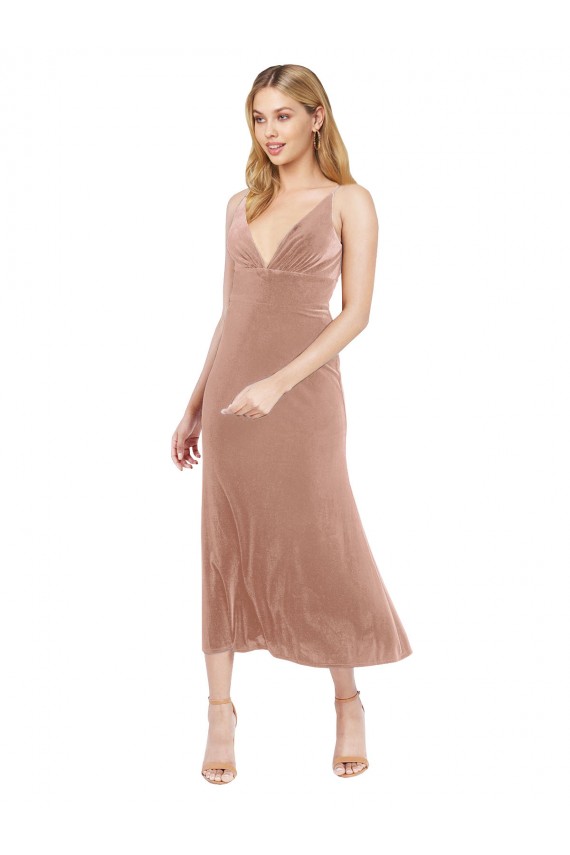 Midi Length Short V-Neck Velvet Homecoming Dress with Notched Neckline Canada