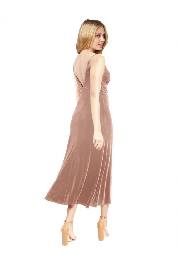 Midi Length Short V-Neck Velvet Homecoming Dress with Notched Neckline Canada