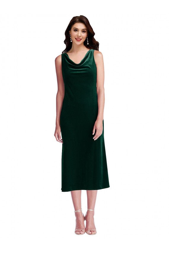 Cowl Neck Velvet Midi Length Homecoming Dress Canada