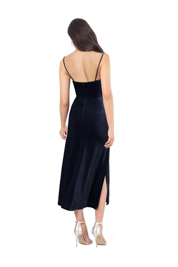 Midi Length Velvet Homecoming Dress with Cowl Neck and Spaghetti Straps Canada