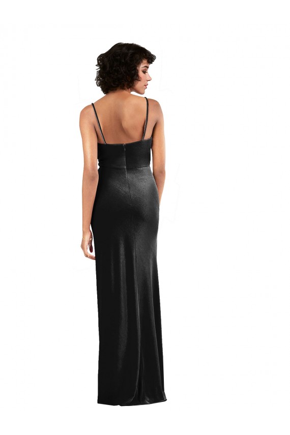 Modern Floor-Length Velvet Homecoming Dress with Cowl Neck and Spaghetti Straps Canada
