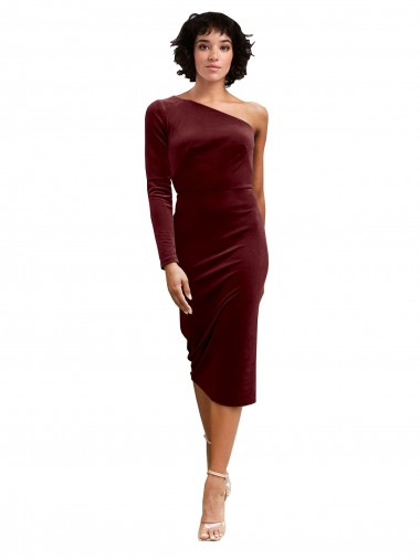 One Shoulder Fitted Short Midi Length Velvet Homecoming Dress Canada
