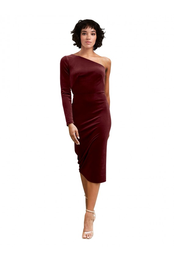 One Shoulder Fitted Short Midi Length Velvet Homecoming Dress Canada