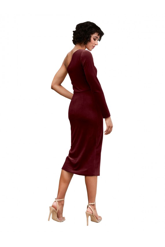 One Shoulder Fitted Short Midi Length Velvet Homecoming Dress Canada