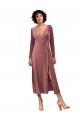 Long Sleeve Velvet Faux Wrap Midi Length Homecoming Dress Canada