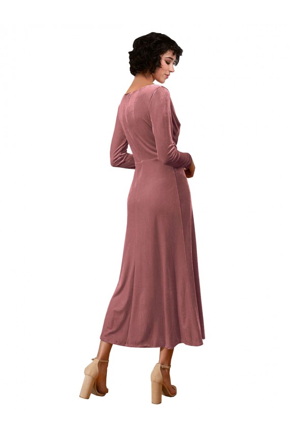 Long Sleeve Velvet Faux Wrap Midi Length Homecoming Dress Canada